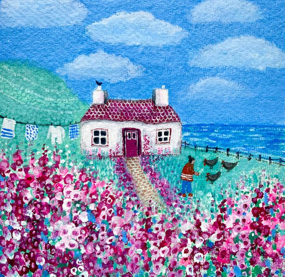 Seascape - Landscape “Hollyhock Cottage” sea, cottage, garden