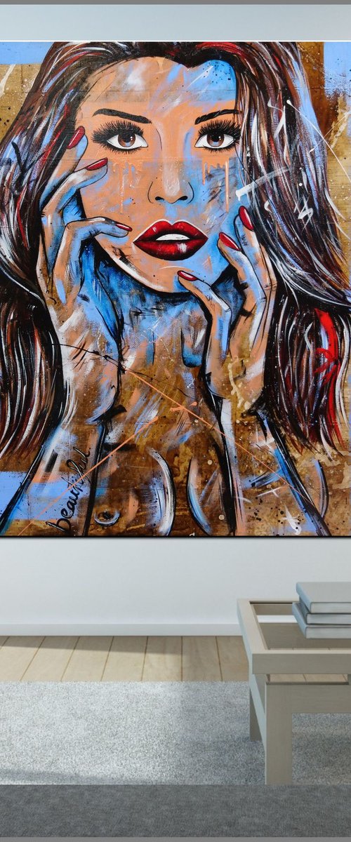 Blu Raven 120cm x 150cm Nude Book Page Abstract Realism Art by Franko