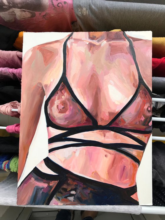BODY - oil painting on board body underwear nude woman erotic art home decor realism