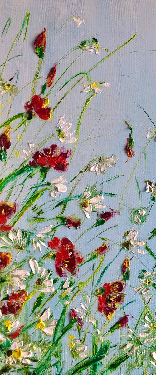SUNNY GLADE - Beautiful summer. Wildflowers. Red poppies. Daisies. Good mood. Sky. Glade. by Marina Skromova