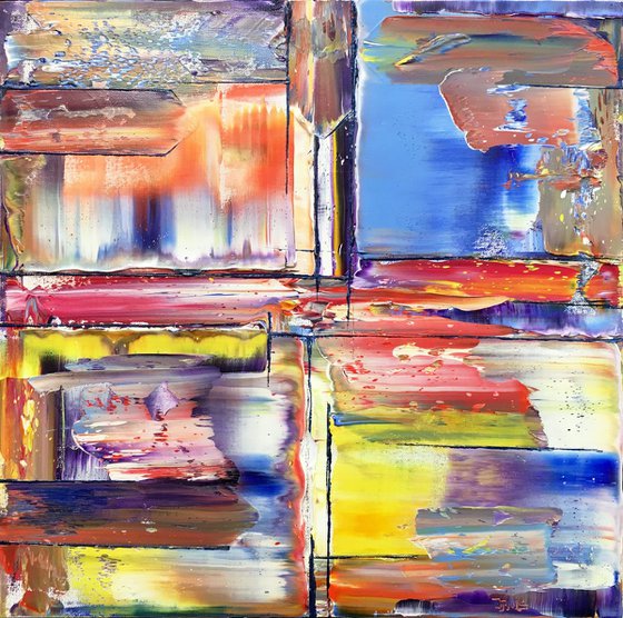 "Three's A Crowd" - FREE USA SHIPPING - Original Large PMS Abstract Triptych Oil Paintings On Canvas - 60" x 20"