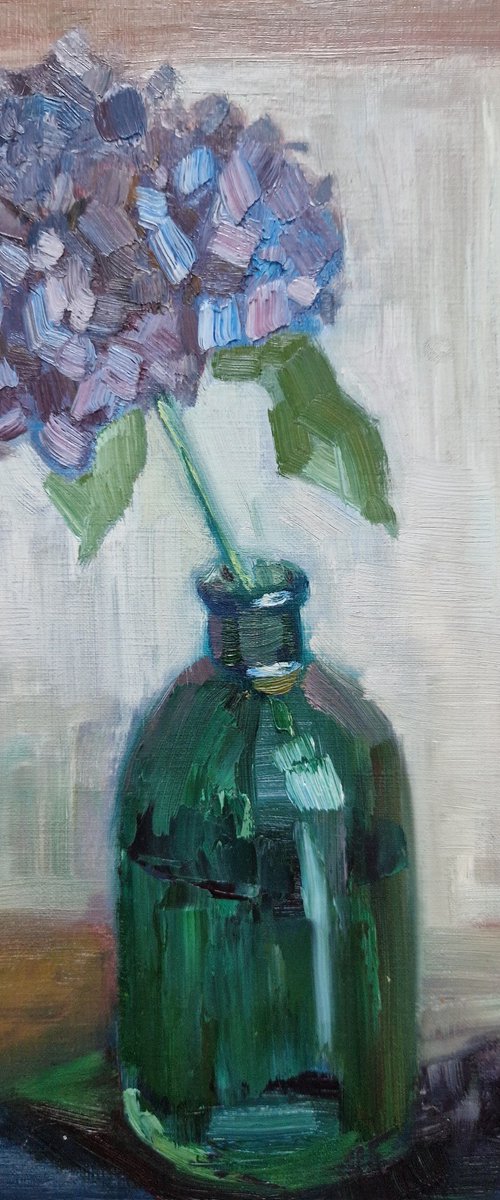 Still-life with flower "Blue Hydrangea in vase" by Olena Kolotova