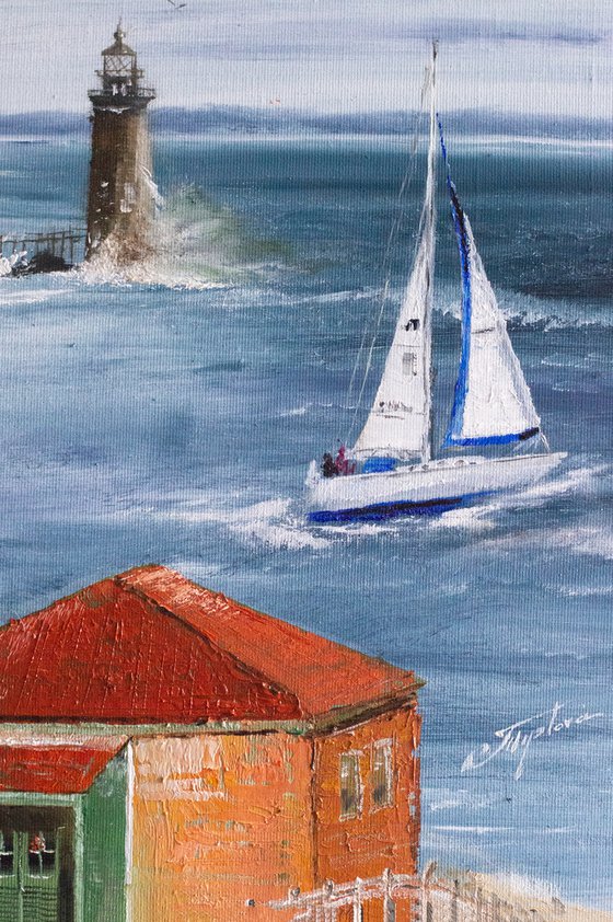 "Portland Lighthouse" Original oil painting, for portrait wall hanging.