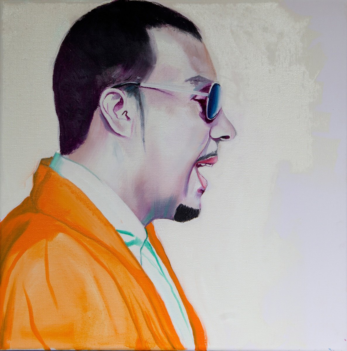 Urban And Pop Portrait Oil Painting By Kujbus Janos, 16 X 16", Gossip, Original Artwork