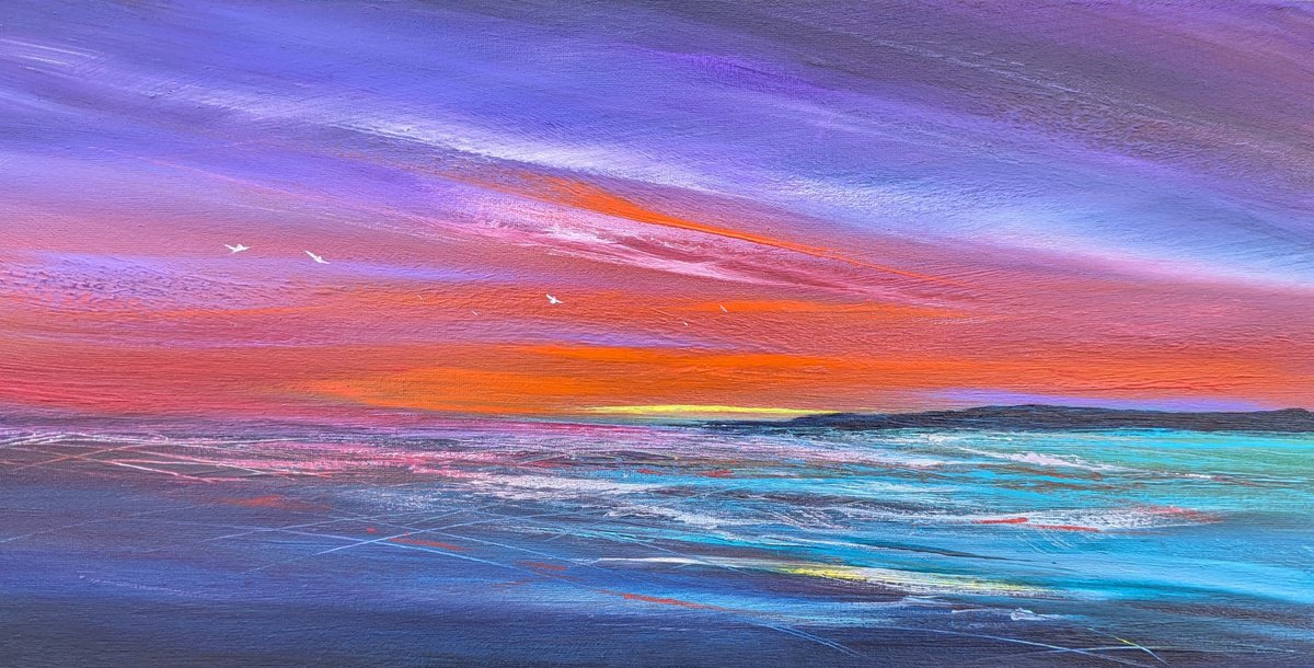 Impressionistic Landscape Acrylic Painting By Mel Graham, 16 X 8", Fresh Dawn, Original Artwork