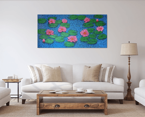 Pond with water lilies / ORIGINAL ACRYLIC PAINTING