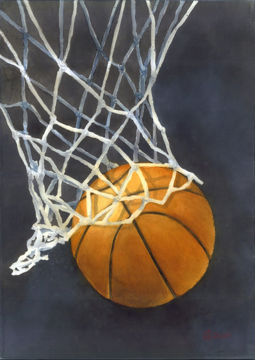 Still Life Watercolour By Oksana Duchenchuk, 16 X 24", Basketball, Original Artwork
