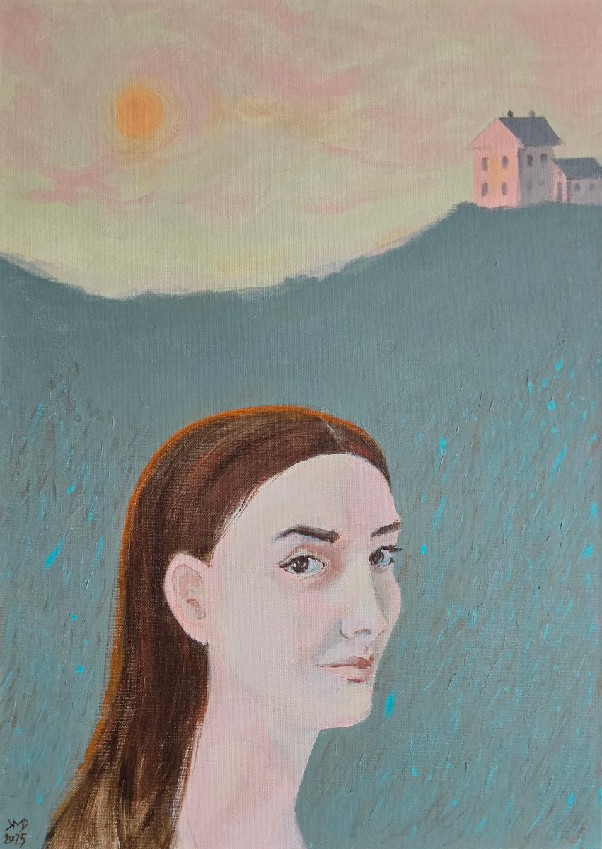 Impressionistic Portrait Acrylic Painting By Ksenia June, 13 X 18", Back Home Woman Portrait, Original Artwork