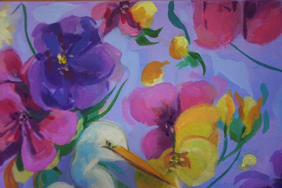 Herons Among Flowers