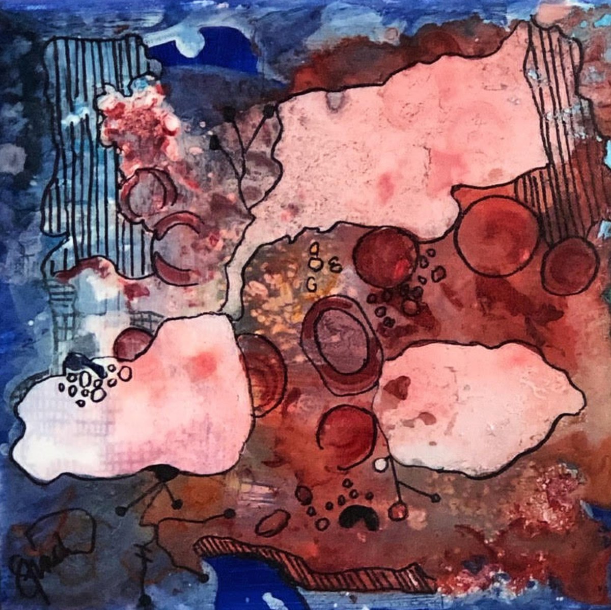 Abstract Acrylic Painting By Shelli Finch, 12 X 12", Social Distancing, Original Artwork