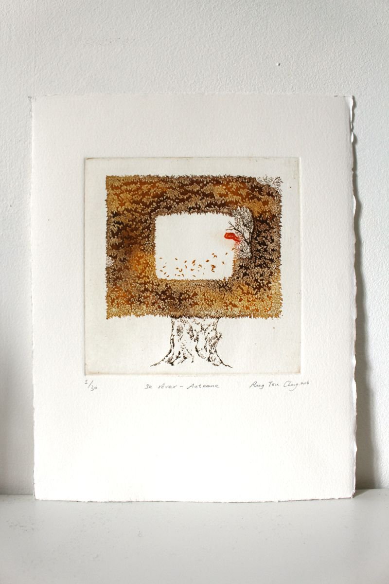 Abstract Etchings & Engravings By Rung Tsu Chang, 9 X 11", Se Ri?ver-Automne/Fall, Original Artwork