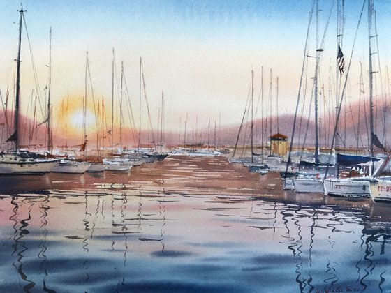 Sailing yachts at sunset 4