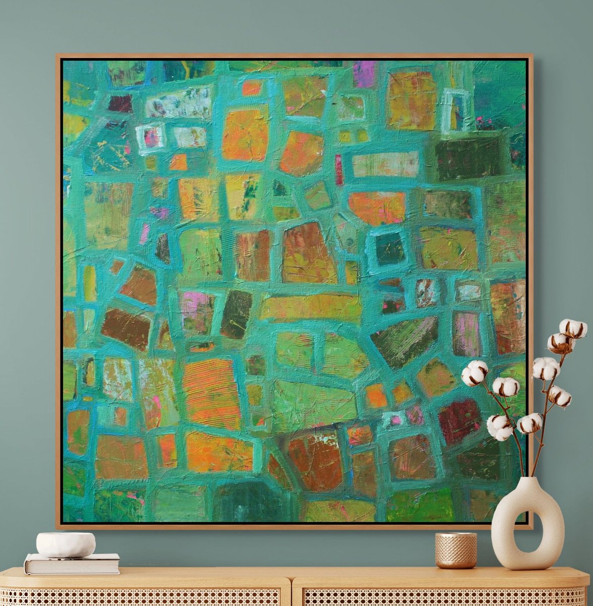 Expressive Abstract Acrylic Painting By Sage Mountain Studio, 36 X 36", Drifting Between Worlds, Original Artwork