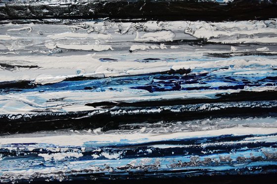 Arctic Prush 200cm x 80cm Blue White Black Textured Abstract Art