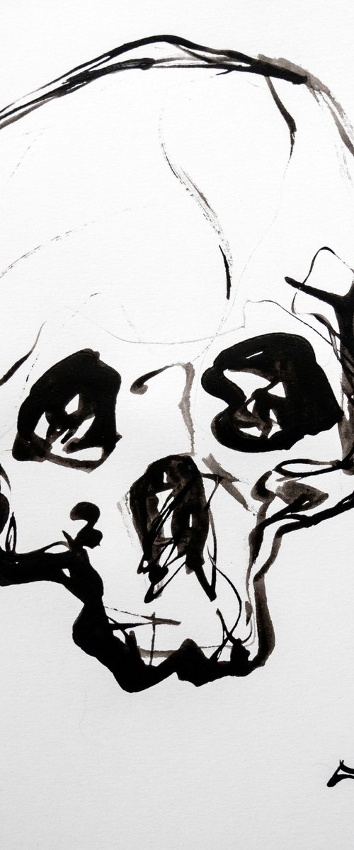 SKULL, EXPRESSIVE INK drawing by Lionel Le Jeune