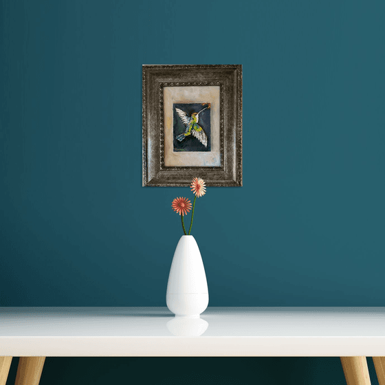 Hovering Hummingbird Original Oil painting 5x7 on gessoed panel board