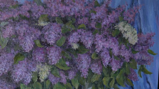 The Still Life With Lilacs And The Blue Curtain - Lilacs painting