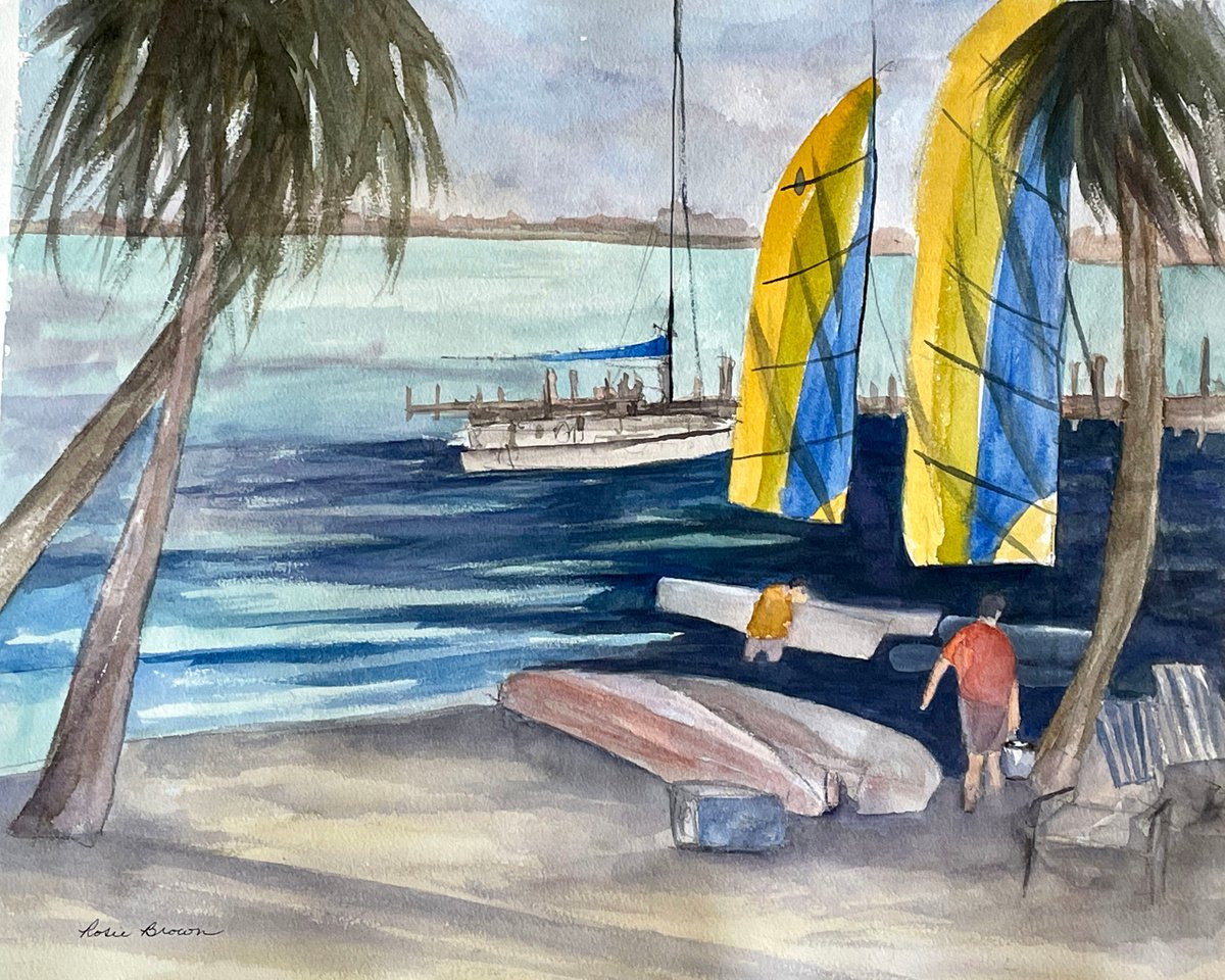 Impressionistic Landscape Watercolour By Rosie Brown, 20 X 16", Join The Regatta, Original Artwork