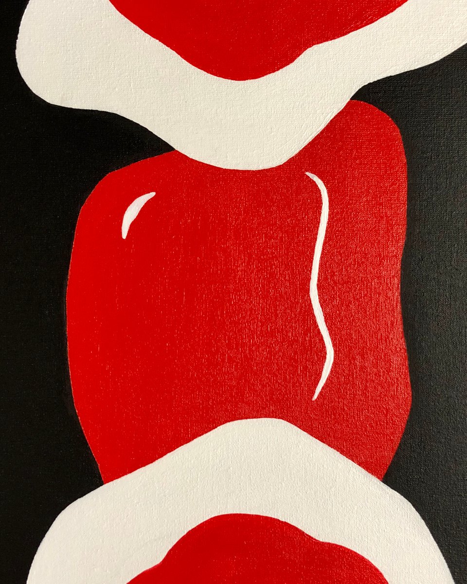 Heart red minimalism. Geometric pop art, black white acrylic on canvas by Nataliia Krykun