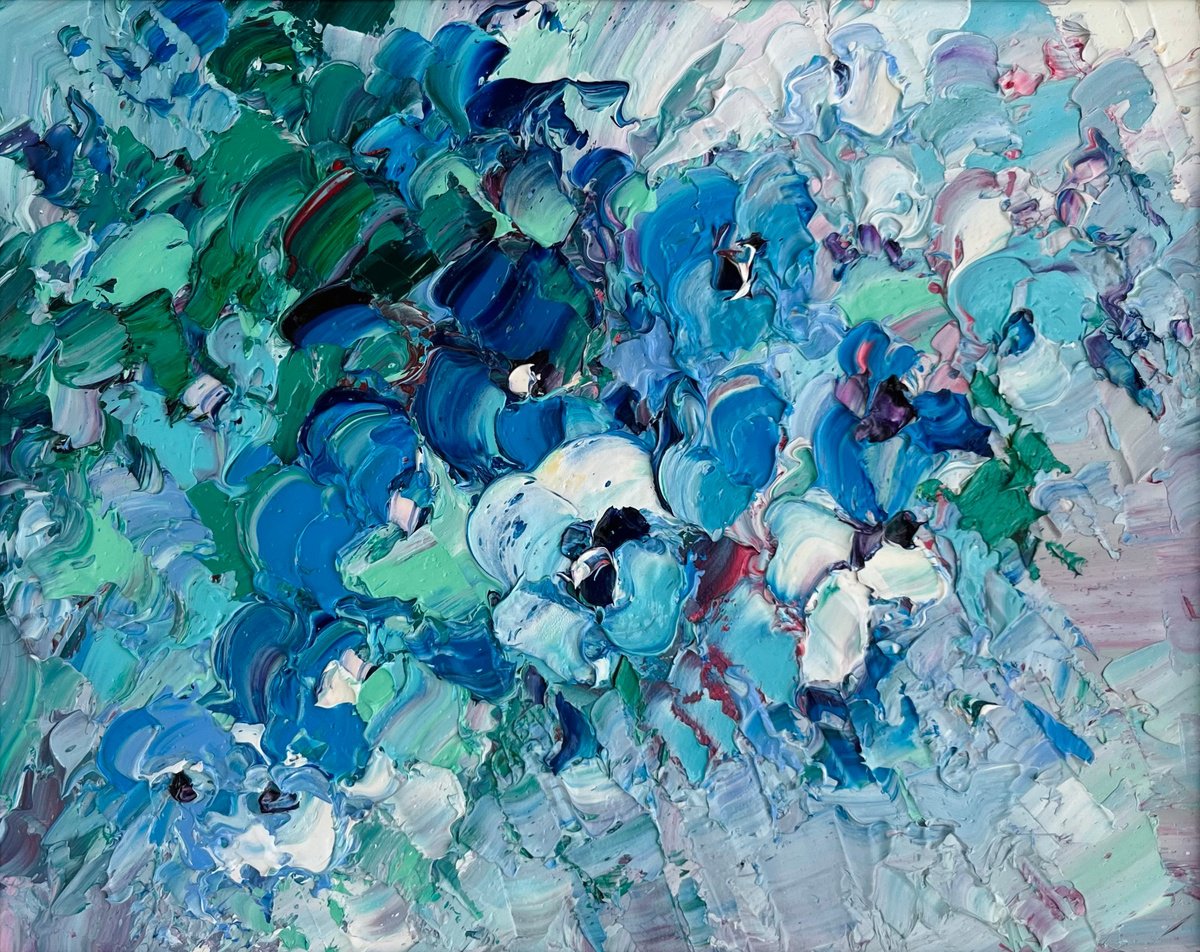 Abstract Botanical Oil Painting By Svitlana Andriichenko, 12 X 9", Blue Dream, Original Artwork