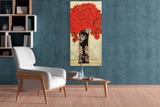Red Roses with Viennese Vase