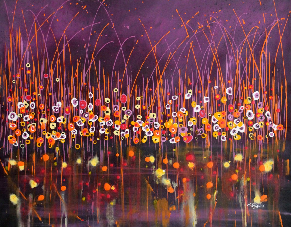 Organic Botanical Acrylic Painting By Cecilia Frigati, 39 X 31, Technicolor Pink #2, Original Artwork