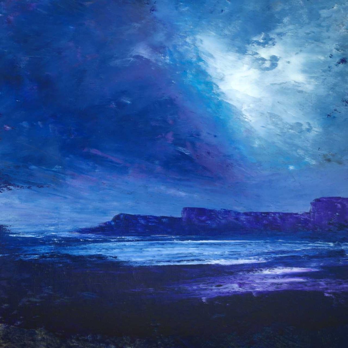 Impressionistic Landscape Acrylic Painting By Oconnart, 10 X 10", Purple Seacliffs, Original Artwork