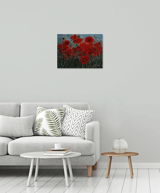 Wild Poppy Field Against the Sky #2  Pollock Inspired  Painting