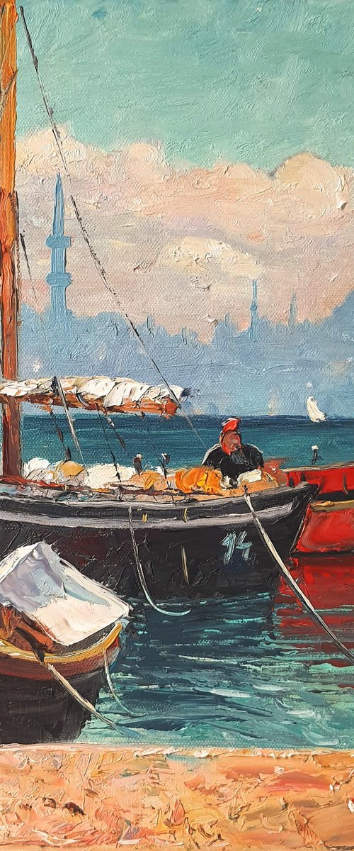 Boats moored, Istanbul by Roberto Ponte