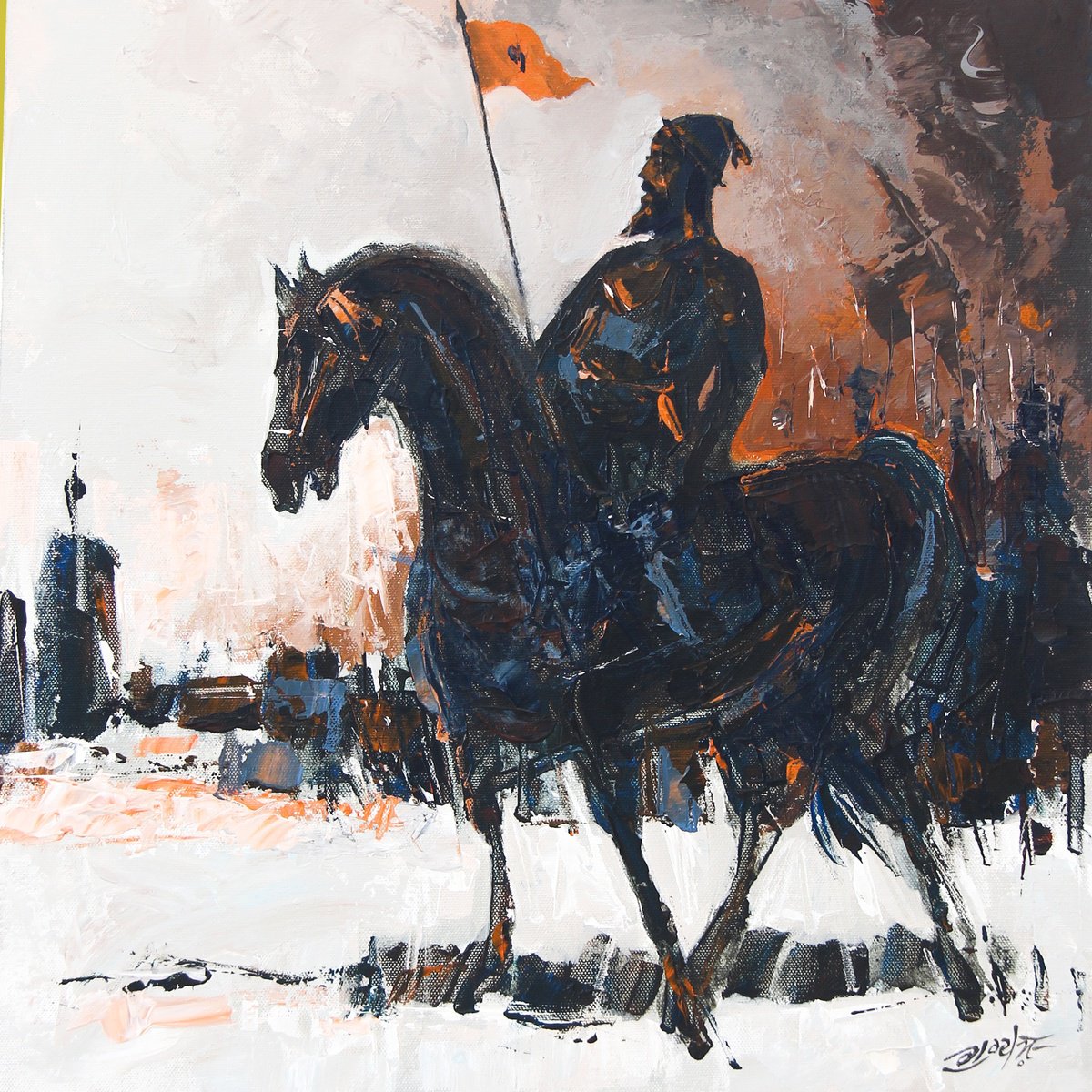 Abstract Acrylic Painting By Artist Gurdish Pannu, 18 X 18, Deg Tegh Fateh- Sikh Art, Original Artwork