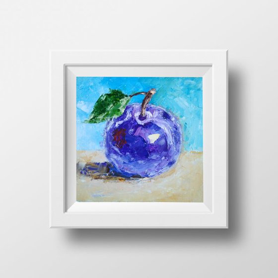 Plum Painting Fruit Original Art Berries Still Life Wall Art Small Oil Artwork