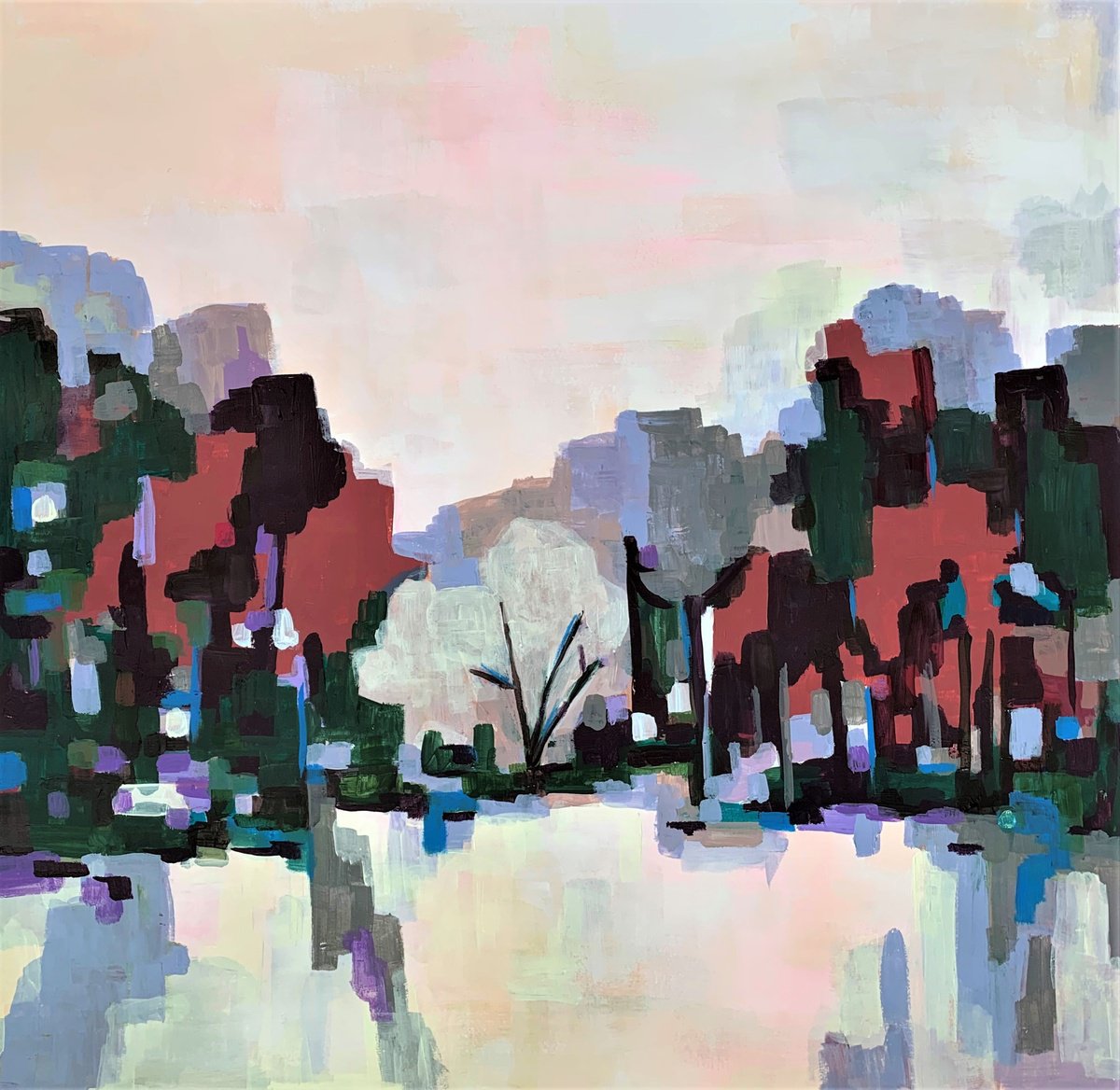 Abstract Landscape Acrylic Painting By Alexandra Djokic, 28 X 28, Winter Landscape, Original Artwork