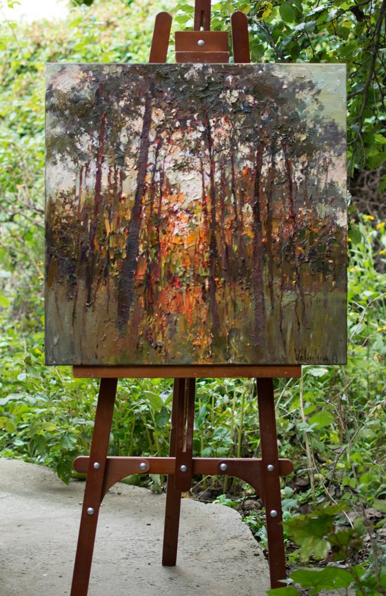 Autumn forest at sunset  Landscape painting