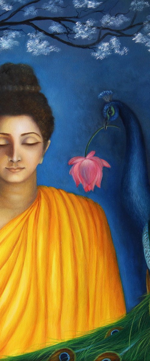 Gautam Buddha and Peacock by Goutami Mishra