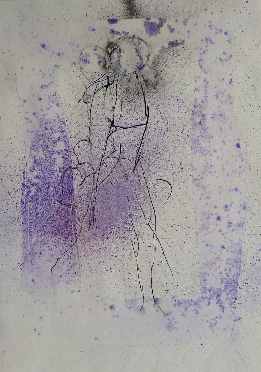 Expressive Portrait Ink Drawing By Frederic Belaubre, 8 X 11, Mother And Children, Original Artwork