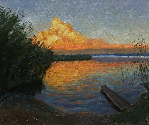 Behind The Cloud - original sunny landscape, painting by Nikolay Dmitriev