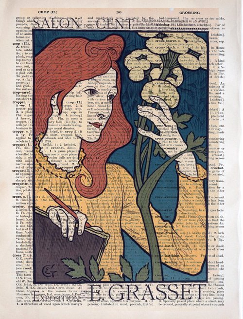 Salon des Cent, Exposition poster - Collage Art Print on Large Real English Dictionary Vintage Book Page by Jakub DK - JAKUB D KRZEWNIAK