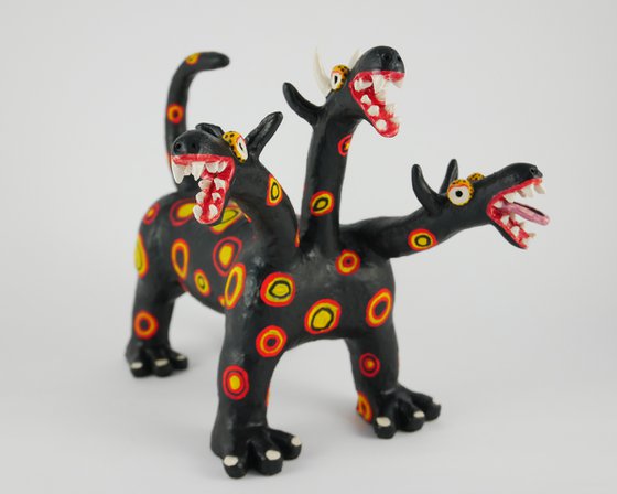 Black Cerberus with Colored Circles