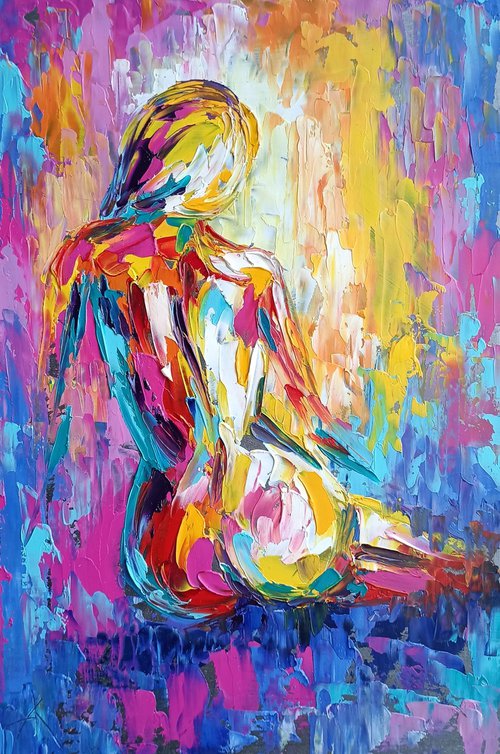 Nude - erotic, nu, body, woman, woman body, oil painting, gift for him, gift for man, nu by Anastasia Kozorez