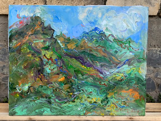 MOUNTAIN LANDSCAPE - landscape art, Caucasus, mountainscape, mountain, expressive  73x92