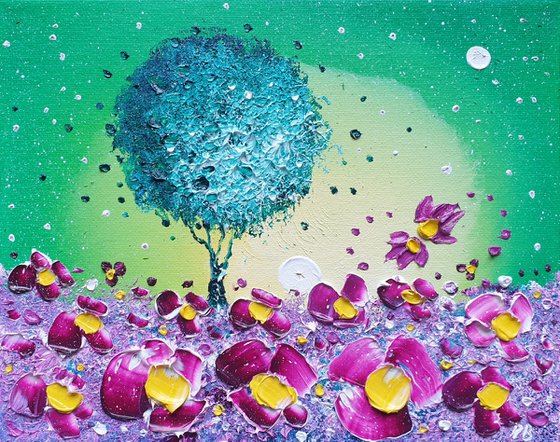 "Midnight Tree & Flowers in Love"