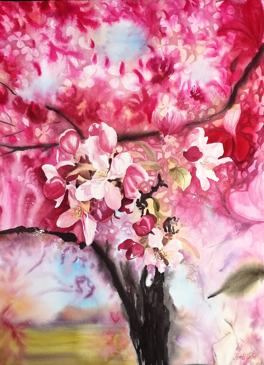 Impressionistic Botanical Watercolour By Aneta Gajos, 22 X 30, Love Blossom, Original Artwork