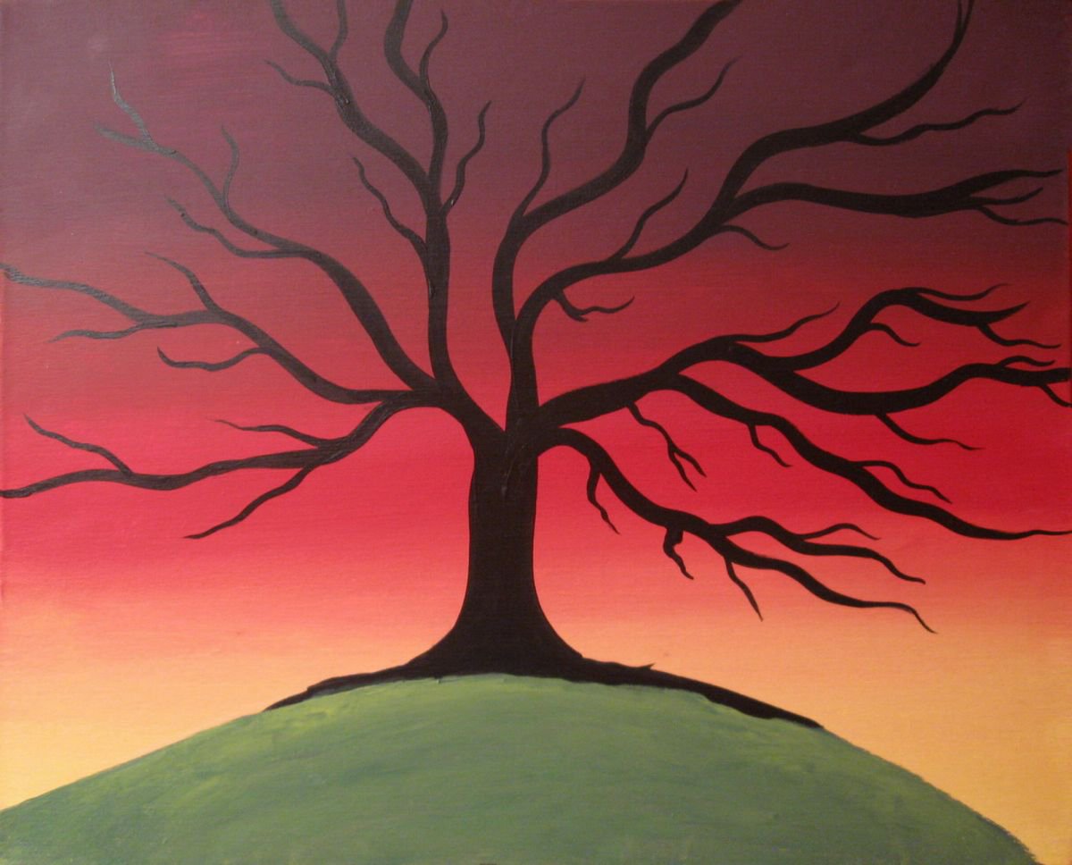 Abstract Landscape Acrylic Painting By Stuart Wright, 20 X 16", The Rainbow Tree, Original Artwork