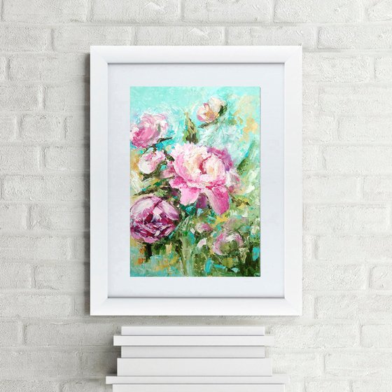 Peonies Painting Original Art Floral Artwork Flower Bouquet Wall Art