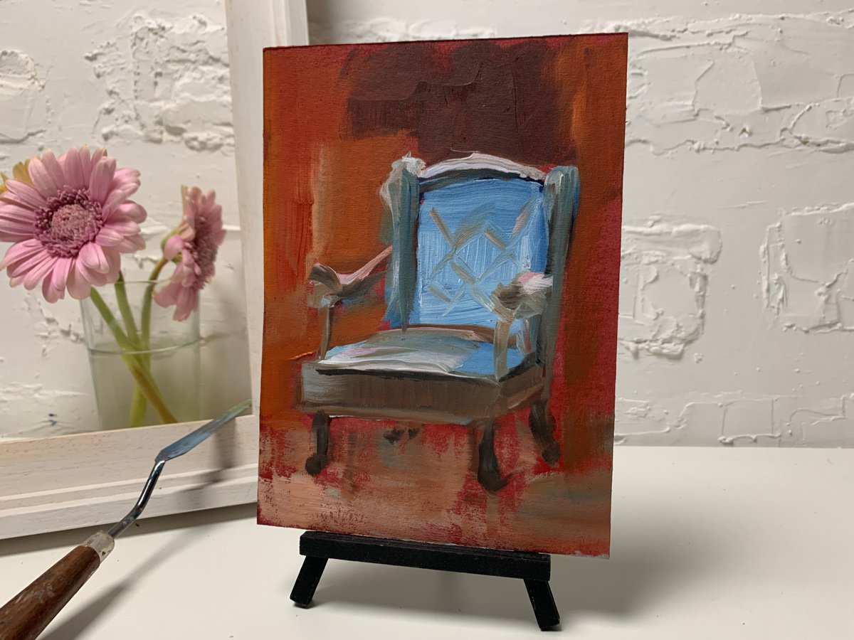 Chair. Interior still life. Original impasto, Palette knife oil painting. by Vita Schagen