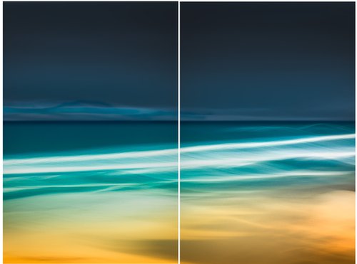 Summer Waves  - Diptych  Extra large teal impressionist beach abstract by Lynne Douglas
