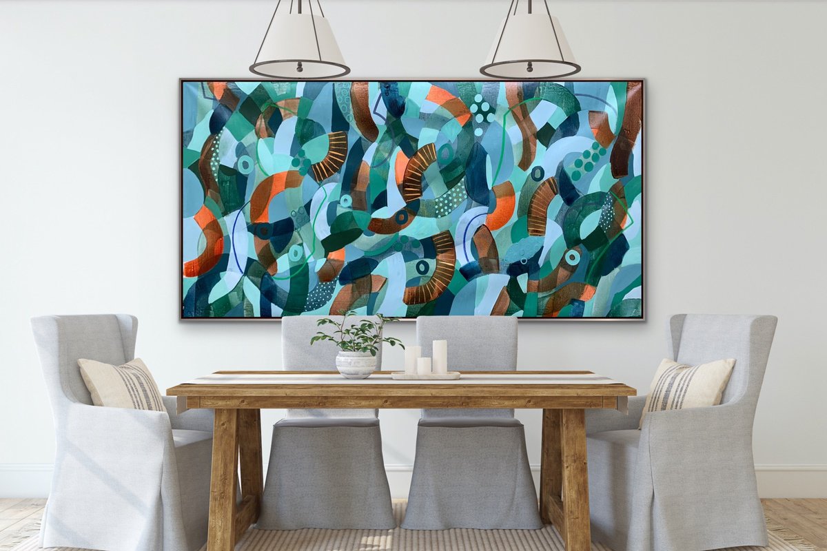 Organic Abstract Acrylic Painting By Rashna Hackett, 72 X 38", The Other Side Of Midnight, Original Artwork