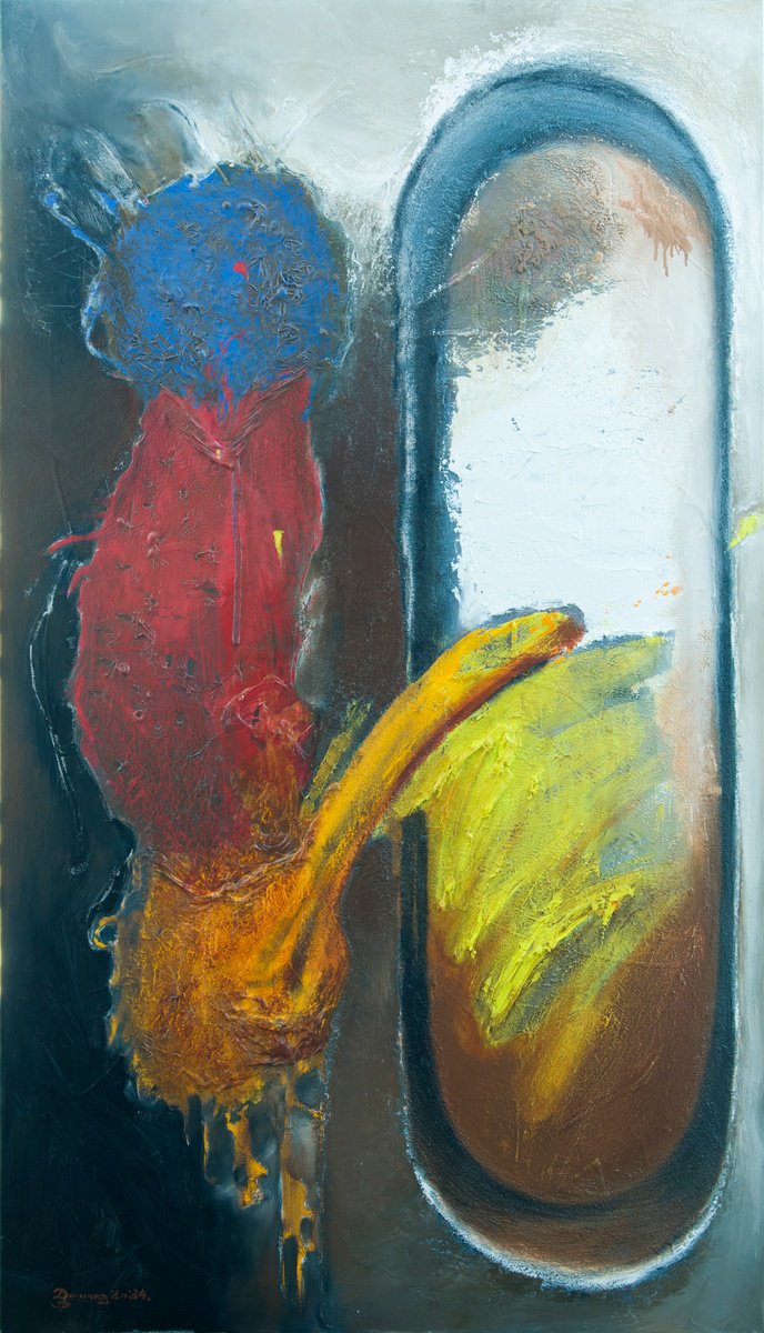 Organic Abstract Oil Painting By Mykola Dzhychka, 31 X 55", Fertilization Of The Mirror, Original Artwork