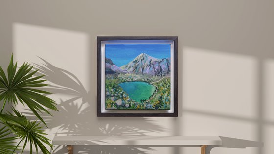 Glacial lake in the mountains - original framed artwork