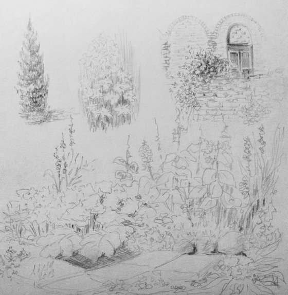 In Italy. Sketch on paper #3. Original pencil drawing.